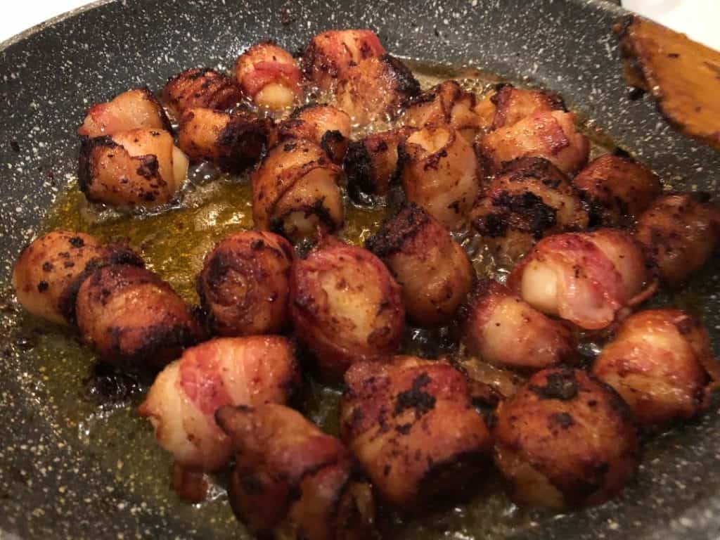 Bacon Wrapped scallops-cooking