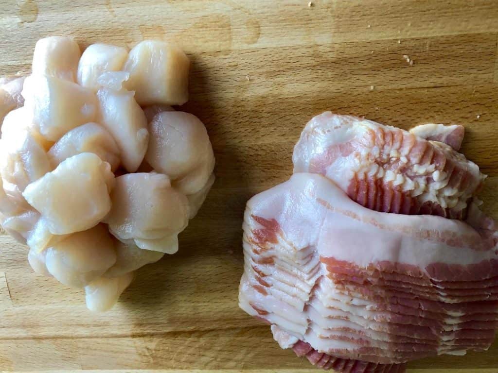 Bacon Wrapped scallops- raw scallops and bacon